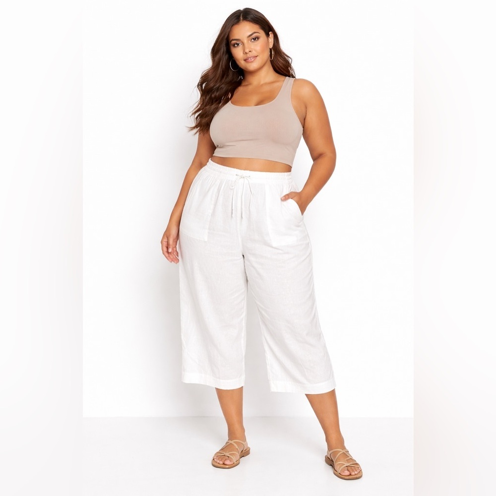 ATHLETA Retreat Linen High Rise Wide Leg Pant 1X Calla Lily White Beach Travel